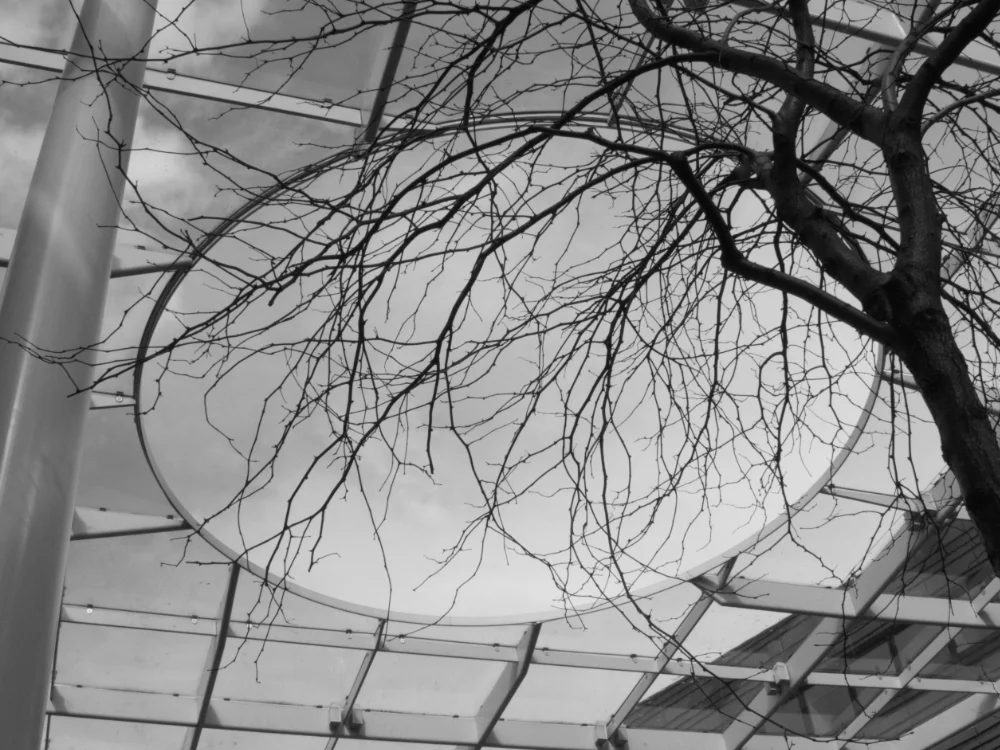 Almere, 'De Diagonaal' shopping centre in black and white
