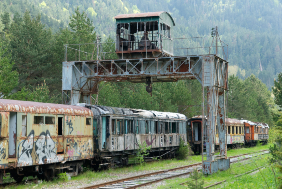 Railway track with old trains