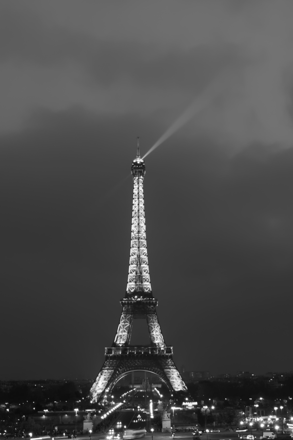 Eiffeltower at night in black and white
