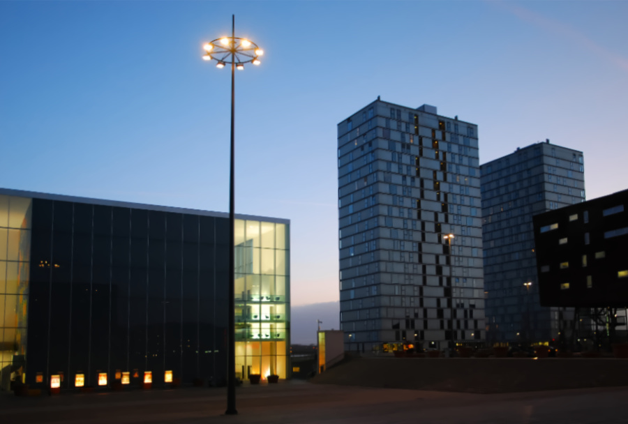 Esplanade in the evening twilight in Almere