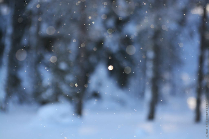 Frozen water droplets inthe air at minus 30 degrees, Himmerki, Lapland