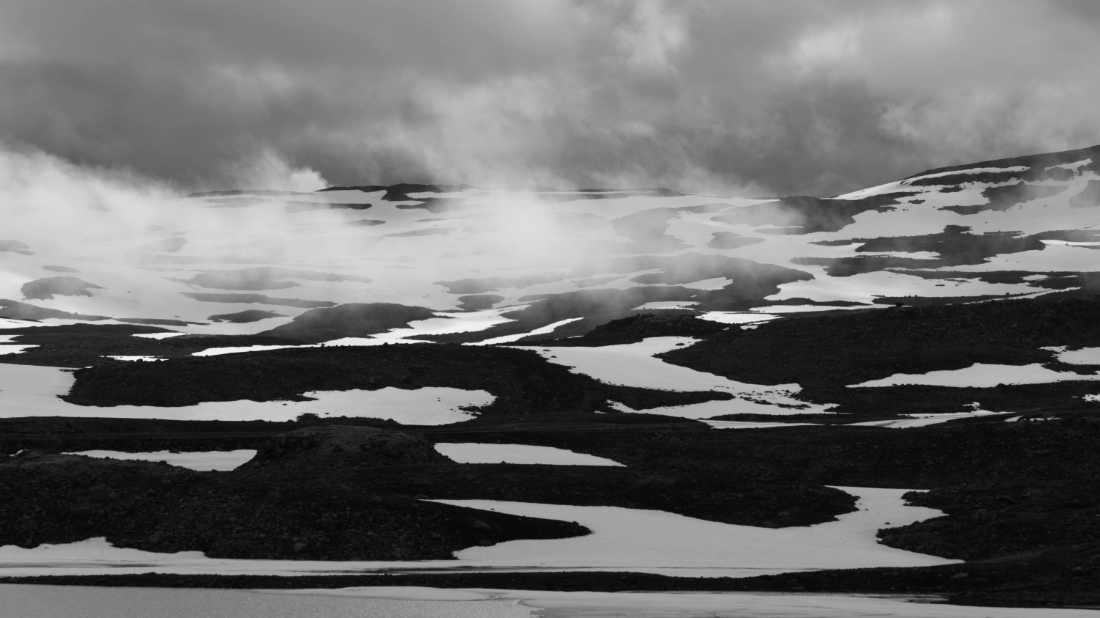 Seyðisfjörður, Iceland in black and white.