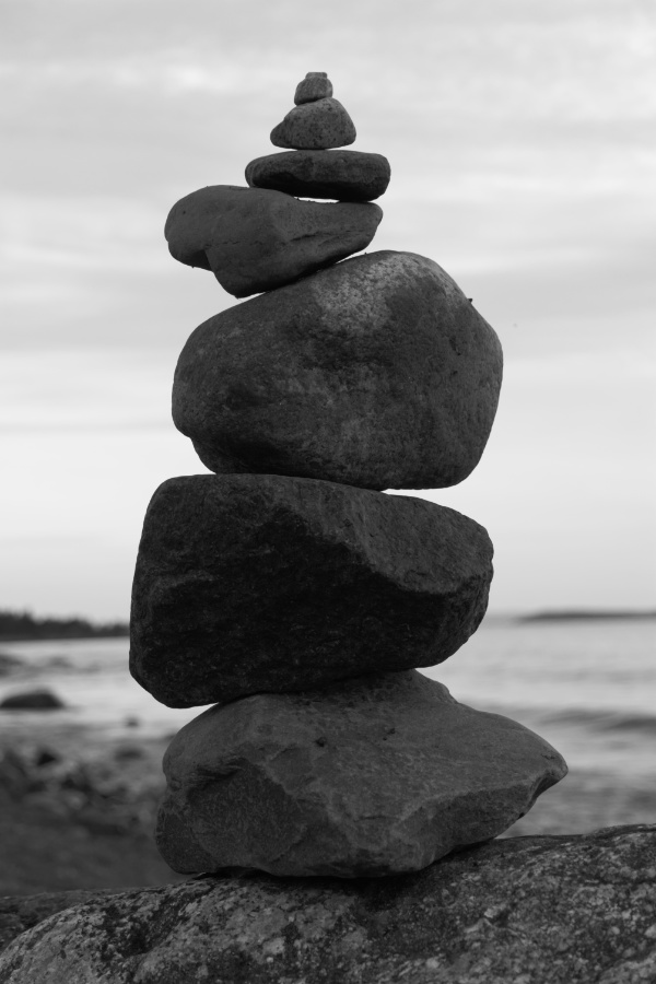 Pile of stones, in black and white