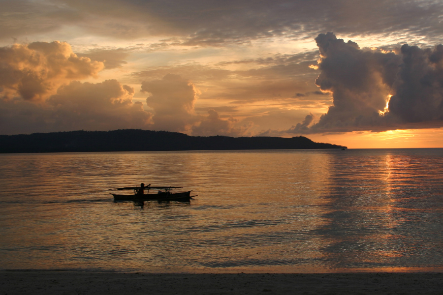 Fisherman at sea near Gangga Island, Sulawesi