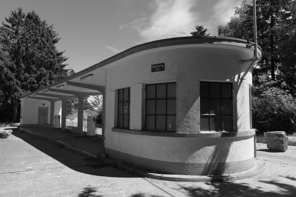 Former Belgian gas station at Vogelsang historic site, Germany