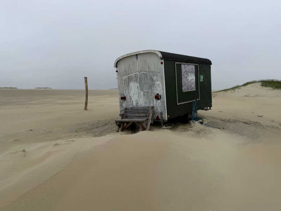 Former bird wardens' shed on the Boschplaat beach, Terschelling