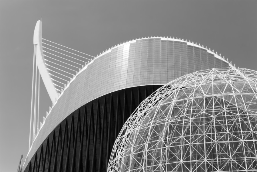 Buildings designed by Calatrava, Valencia in black and white