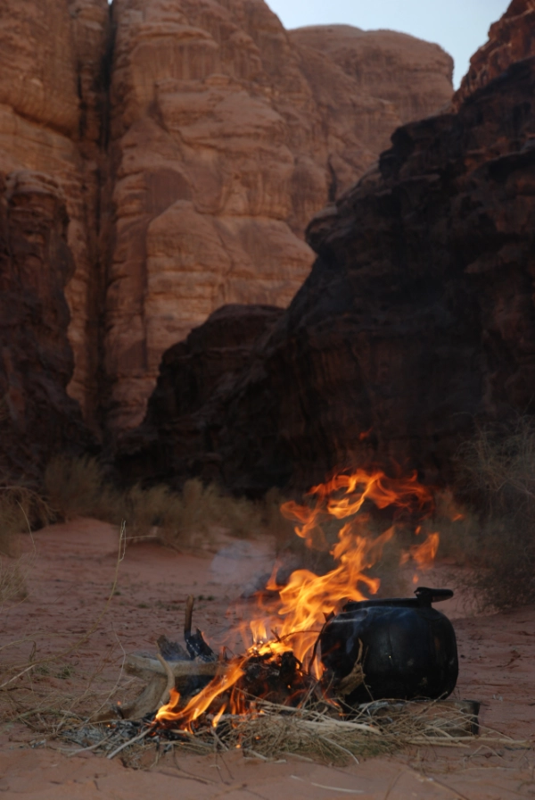 Fire in Wadi Rum desert